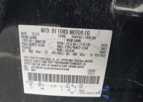 2013 Ford Edge Sport z USA, uszkodzony, nr VIN 2FMDK3AK9DBB55546